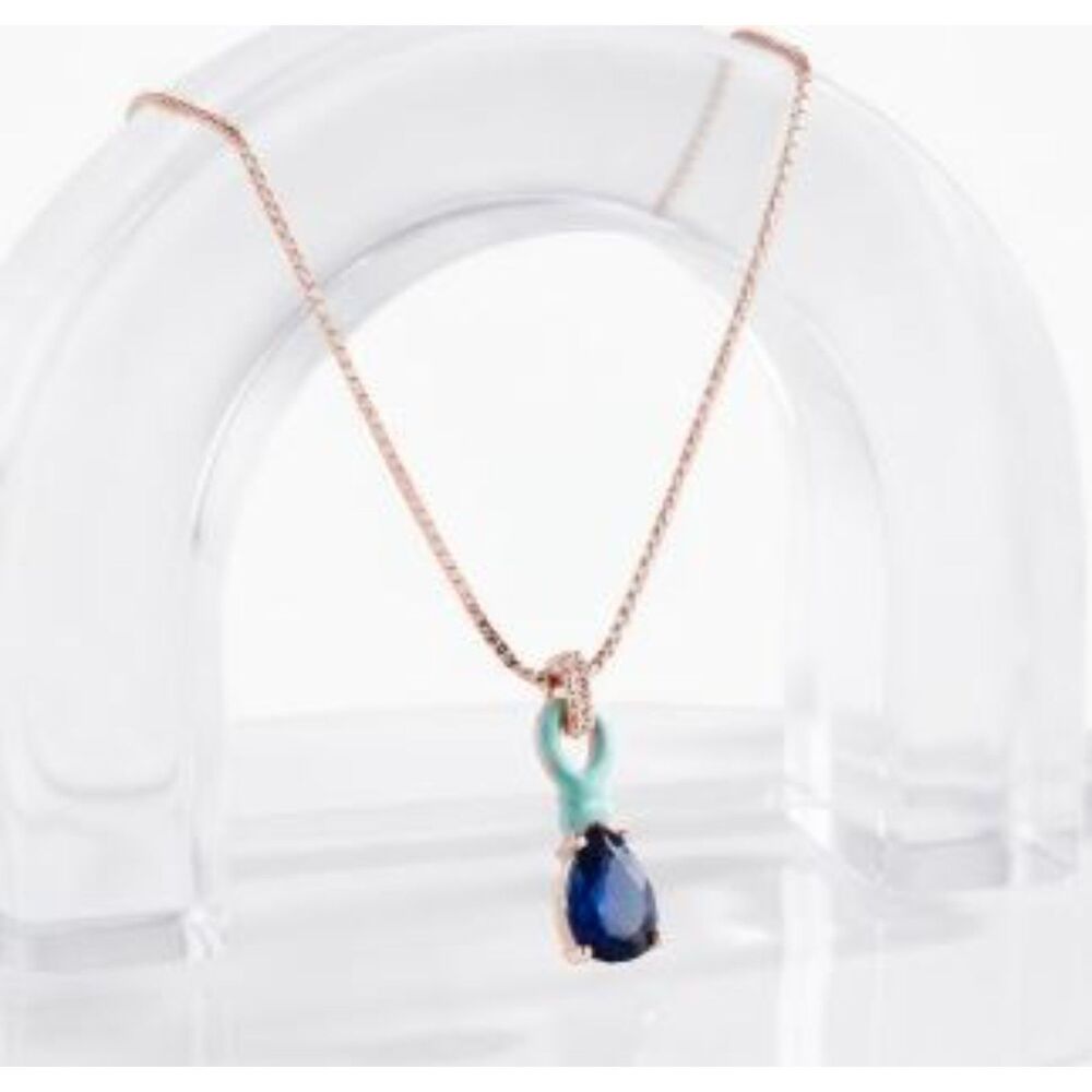 Banana Republic Dainty Green Enamel Sapphire Blue Crystal Necklace NWT 48
